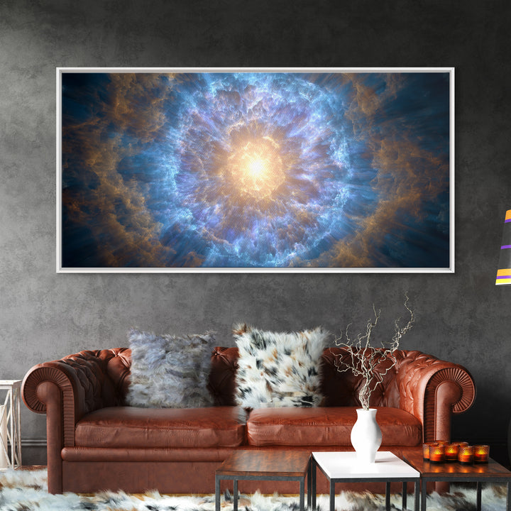 Blue Gold Nebula Eye Cosmic Light Wall Art, Space Abstract Art, Modern Wall Decor, Sci Fi Art Print For Living Room Decor