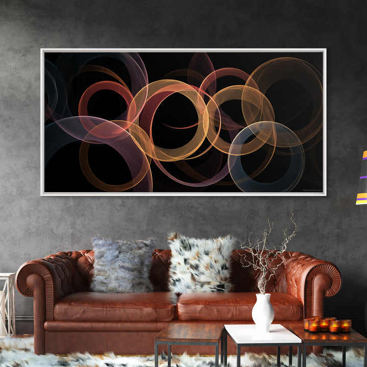 Glowing Transparent Orbital Rings Abstract Wall Art, Midcentury Modern Geometric Poster, Retro MCM Wall Decor, Large Canvas Print