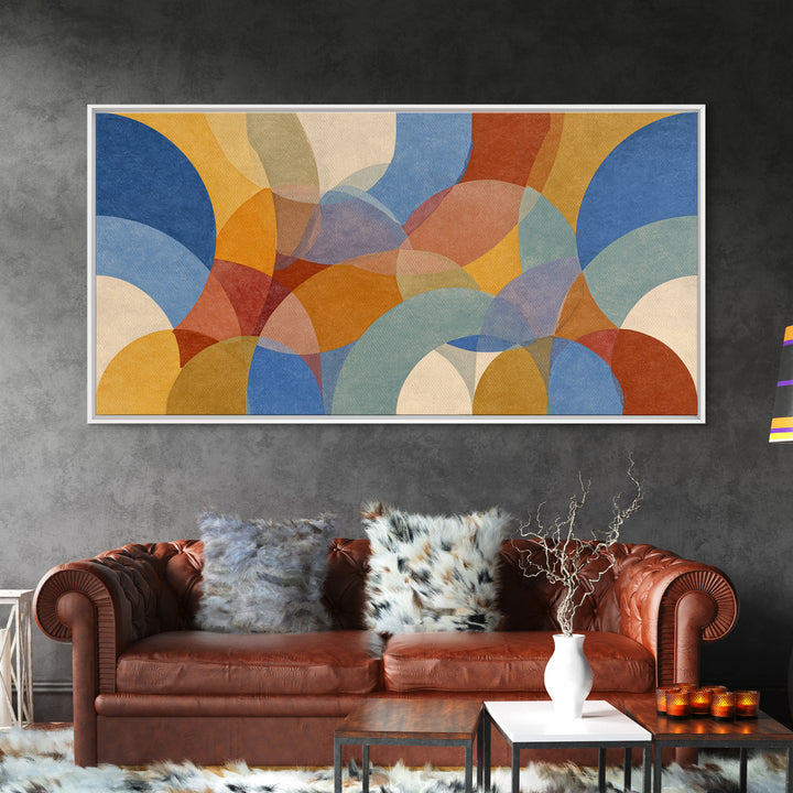Colorful Translucent Circles And Arches Canvas Print, Midcentury Modern Abstract Art, Retro Wall Decor, Geometric Living Room Art
