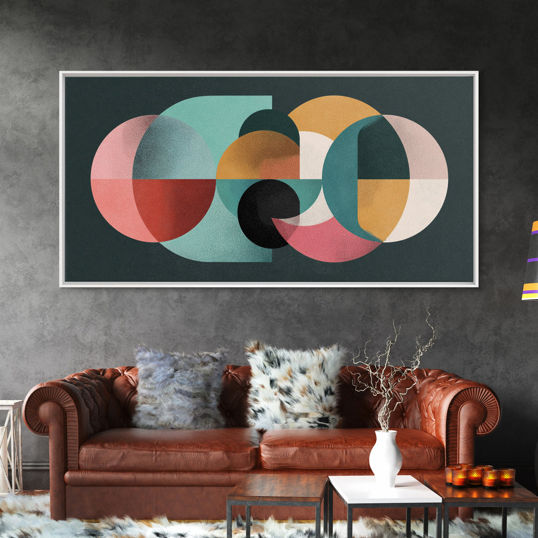Pink Mint Mustard Oval Circle Blocks Wall Art, Midcentury Modern Geometric Print, Bauhaus Abstract Poster, MCM Wall Decor