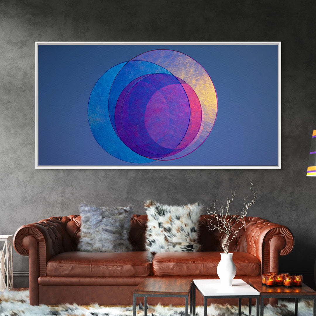 Blue Purple Transparent Planet Circles Canvas Print, Modern Abstract Wall Art, Midcentury Geometric Poster, Cool Bedroom Decor