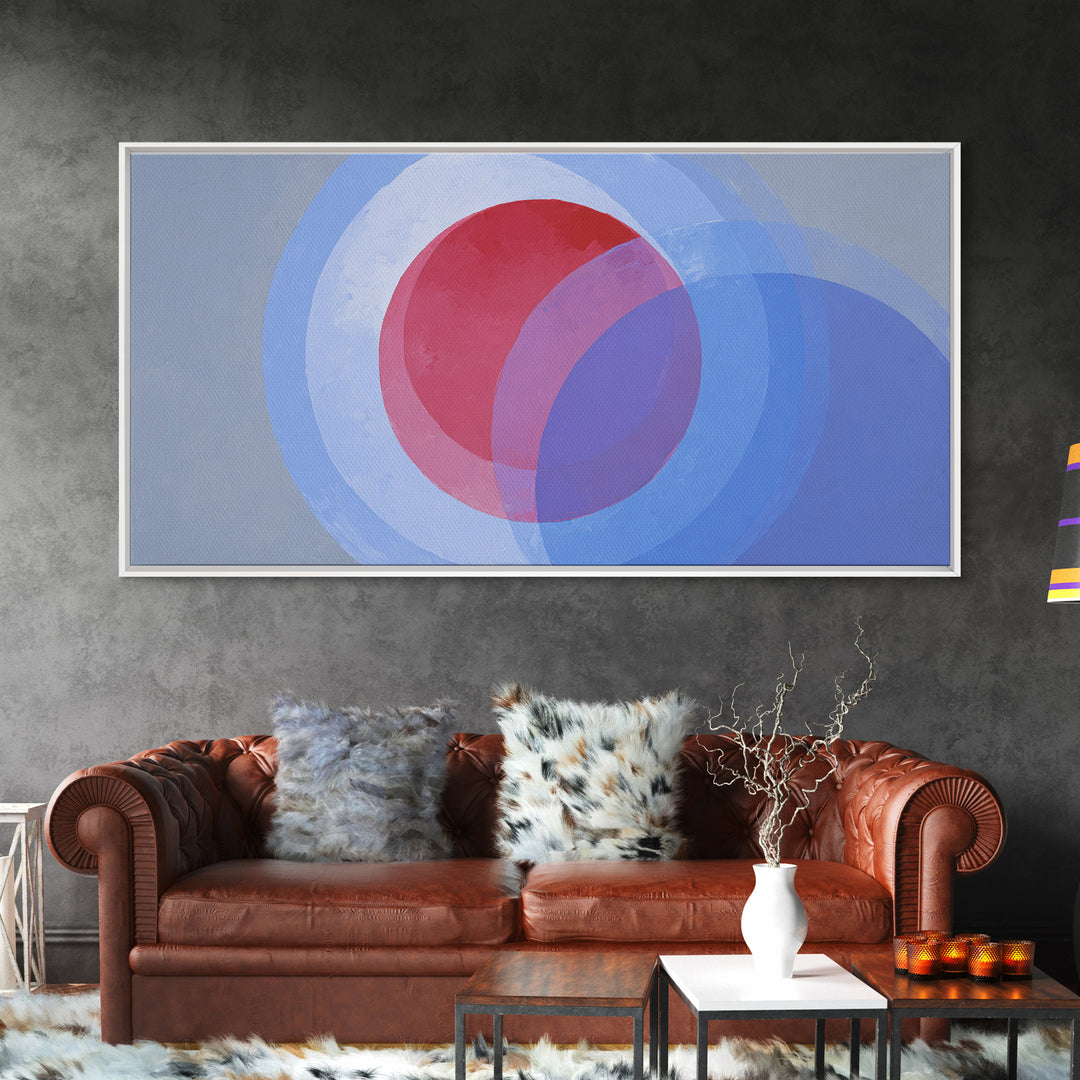 Soft Red Violet And Blue Concentric Circles Canvas Print, Modern Abstract Wall Art, Minimal Geometric Decor, Serene Bedroom Art