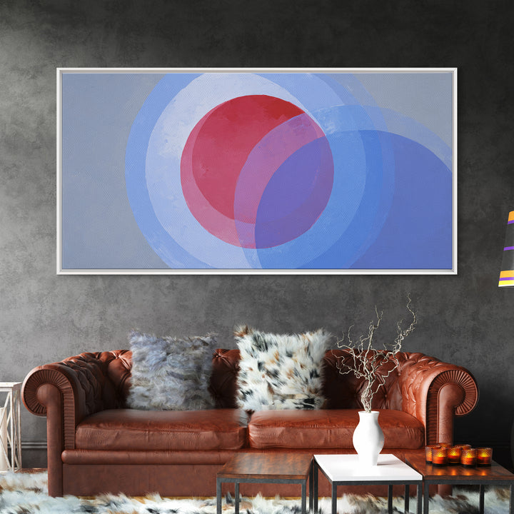 Soft Red Violet And Blue Concentric Circles Canvas Print, Modern Abstract Wall Art, Minimal Geometric Decor, Serene Bedroom Art