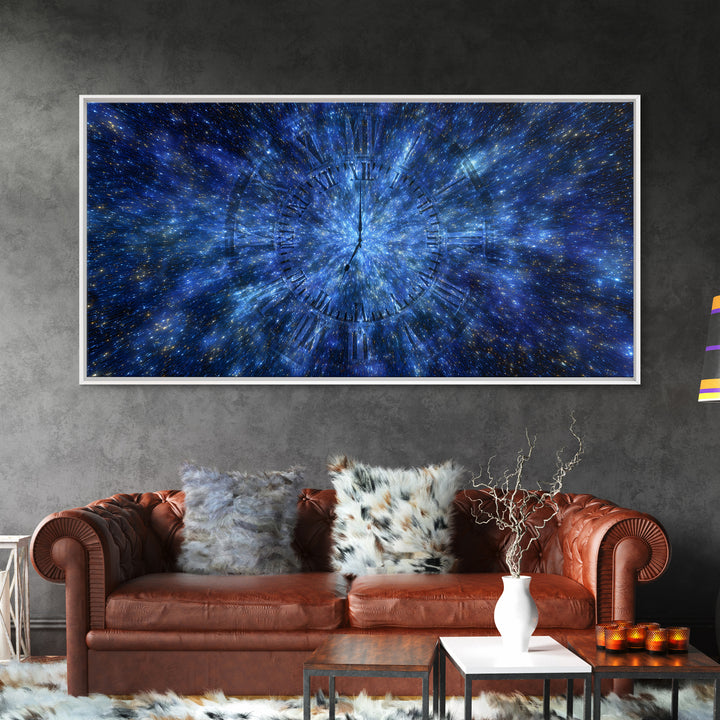 Blue Starfield Time Portal Wall Art, Modern Abstract Art, Space Poster, Digital Art Print, Galaxy Clock Decor, Home Office Art