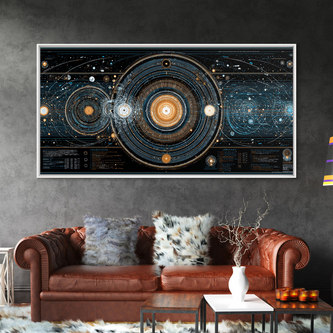 Cosmic Orbit Diagram Wall Art, Sci Fi Galaxy Map, Modern Abstract Art Print, Blue Gold Space Poster, MCM Office Decor Gift