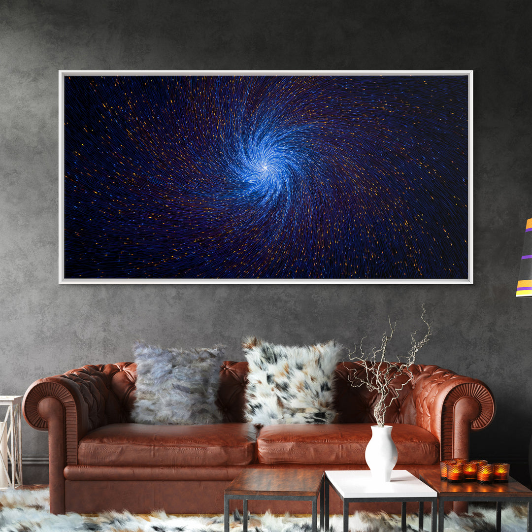 Blue Spiral Vortex Wall Art, Particle Galaxy Abstract, Modern Art Print, Cosmic Space Poster, Large Sci Fi Home Office Decor