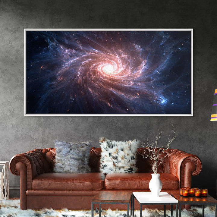 Pink Blue Spiral Galaxy Canvas Print, Cosmic Nebula Wall Art, Modern Abstract Space Poster, Bedroom Decor, Starry Gift Idea