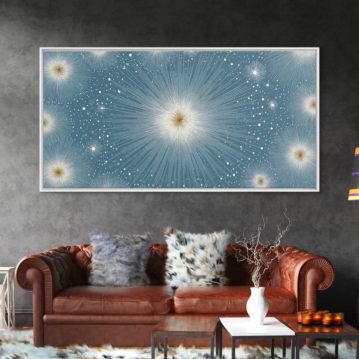 Pale Blue Star Mandala Wall Art, Symmetric Celestial Burst, Modern Abstract Art Print, Snowflake Poster, Calm Bedroom Decor