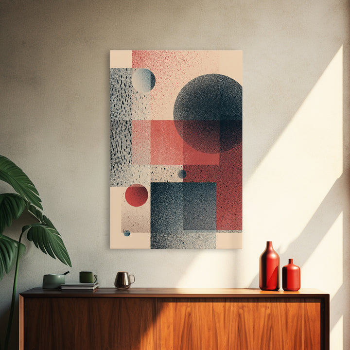 Textured Geometric Circles And Squares Canvas Print, Midcentury Modern Wall Art, Retro Abstract Poster, Bauhaus Home Decor
