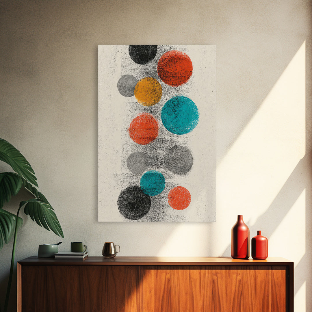 Retro Floating Circles Abstract Wall Art, Mid Century Modern Art Print, Atomic Geometric Decor, Colorful MCM Living Room