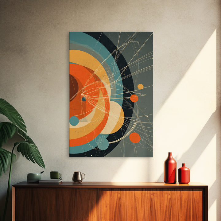 Retro Atomic Orbit Circles In Orange And Teal Wall Art, Midcentury Modern Decor, Geometric Poster, Bold MCM Artwork Print