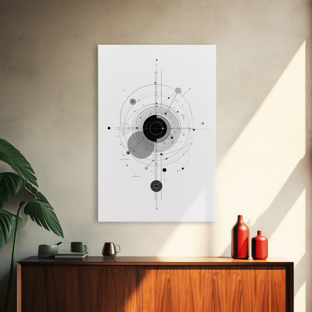 Minimal Orbital Diagram Wall Art, Modern Abstract Science Poster, Midcentury Geometric Line Decor, Black White MCM Print