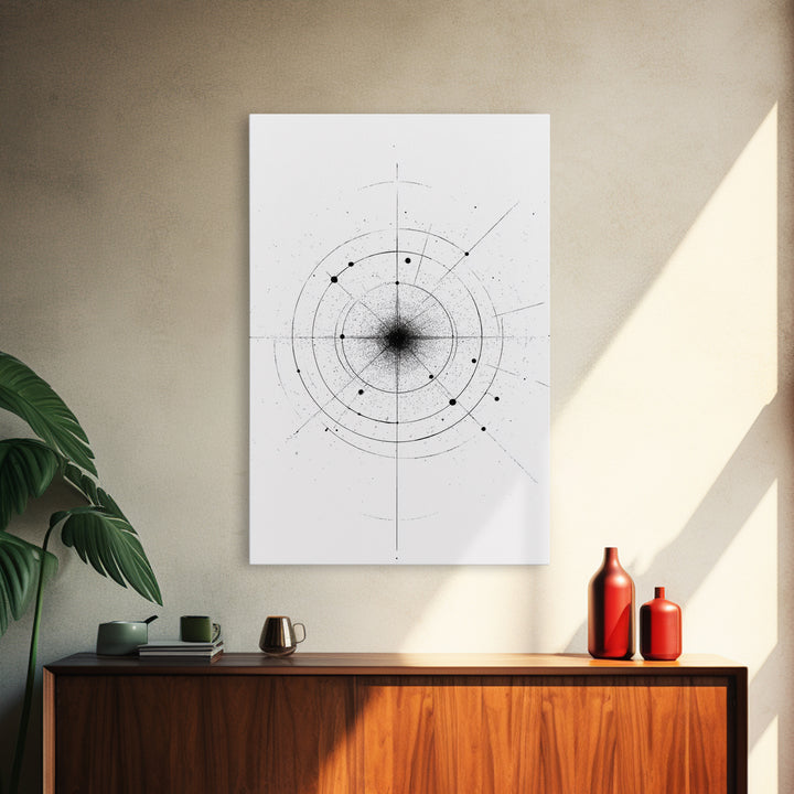 Minimal Celestial Orbit Diagram Wall Art, Black And White Abstract Geometry, Modern Art Print, Mid Century Office Decor Poster