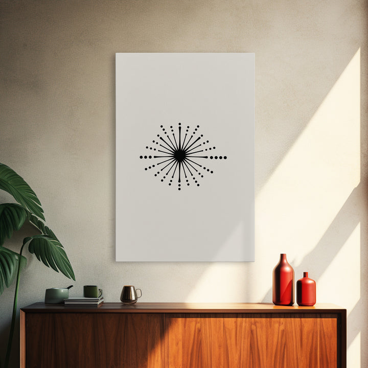 Cream Atomic Burst Canvas Print, Mid Century Modern Abstract Art, Retro Geometric Poster, Minimalist MCM Wall Decor For Office