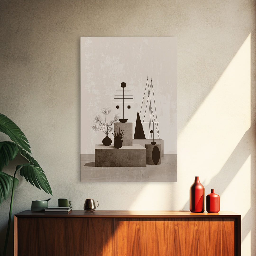 Neutral Geometric Still Life Wall Art, Mid Century Modern Abstract Print, Bauhaus Inspired Minimalist Decor, Office Wall Decor