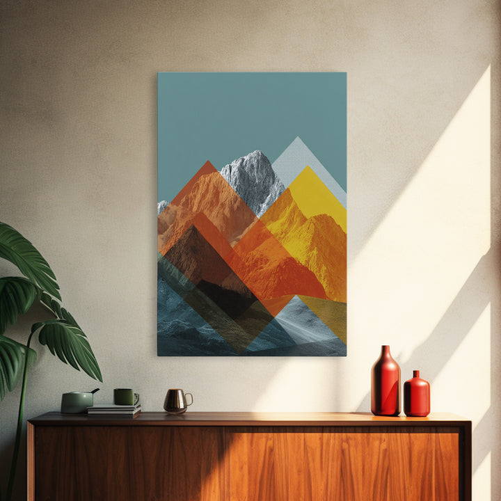 Layered Orange Geometric Mountain Peaks Canvas Print, Mid Century Modern Wall Art, Abstract Landscape Poster, MCM Decor Gift