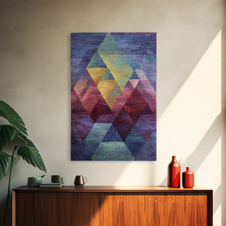 Textured Geometric Triangles In Teal Plum And Gold Canvas Print, Modern Abstract Art, MCM Wall Decor, Colorblock Poster Print