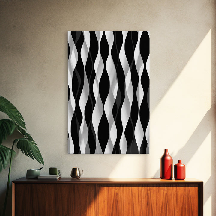 Black White Wavy Stripe Abstract Canvas Print, Op Art Wall Decor, Minimalist Modern Wall Art, Monochrome Home Decor Print