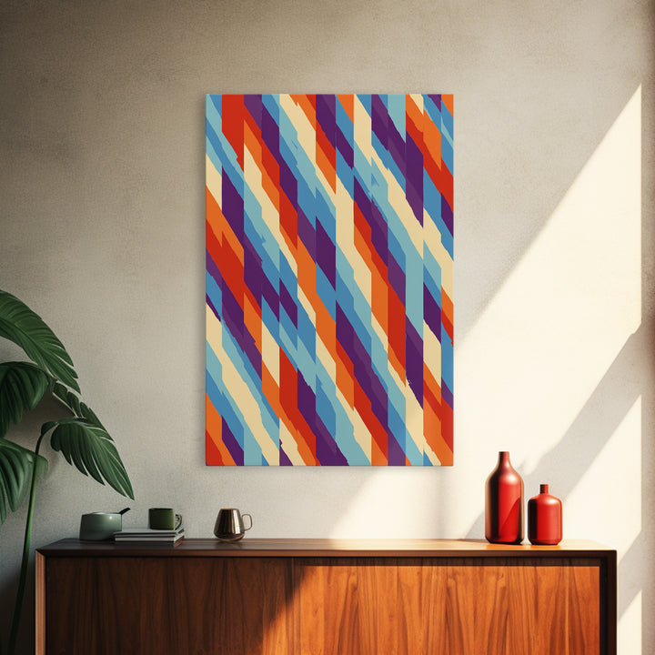 Colorful Diagonal Stripe Abstract Canvas Print, Retro Modern Wall Art, Bright Geometric Decor, 70s MCM Living Room Print