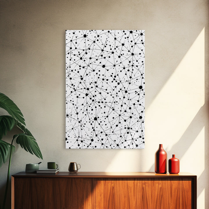 Black Atomic Dot Network Wall Art, Midcentury Modern Geometric Abstract Print, Minimal Black White Monochrome Home Office Decor