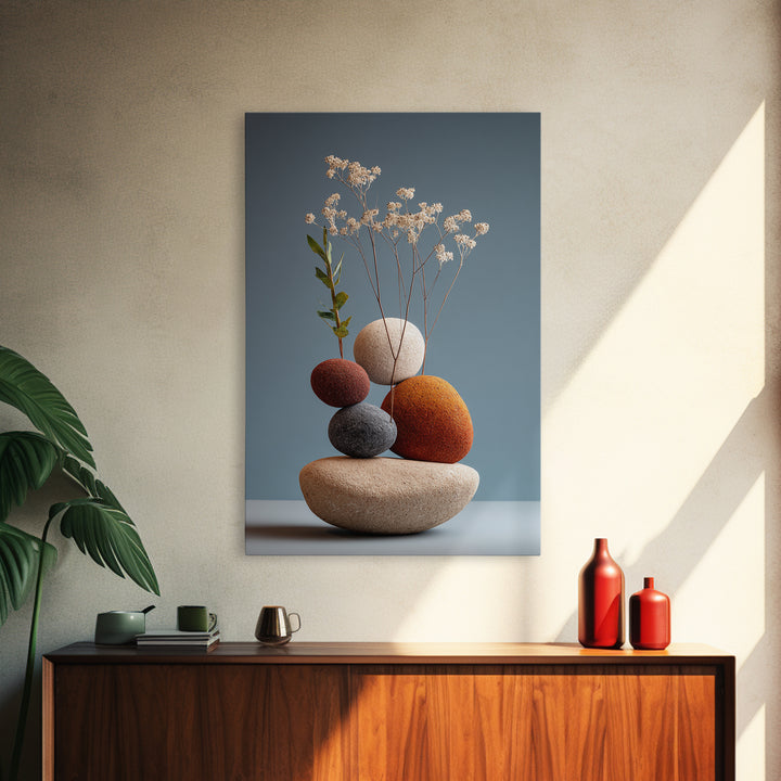 Balanced Pebble Vase With Dried Flowers Wall Art, Modern Home Decor, Scandinavian Art Print, Minimalist Neutral Bedroom Decor