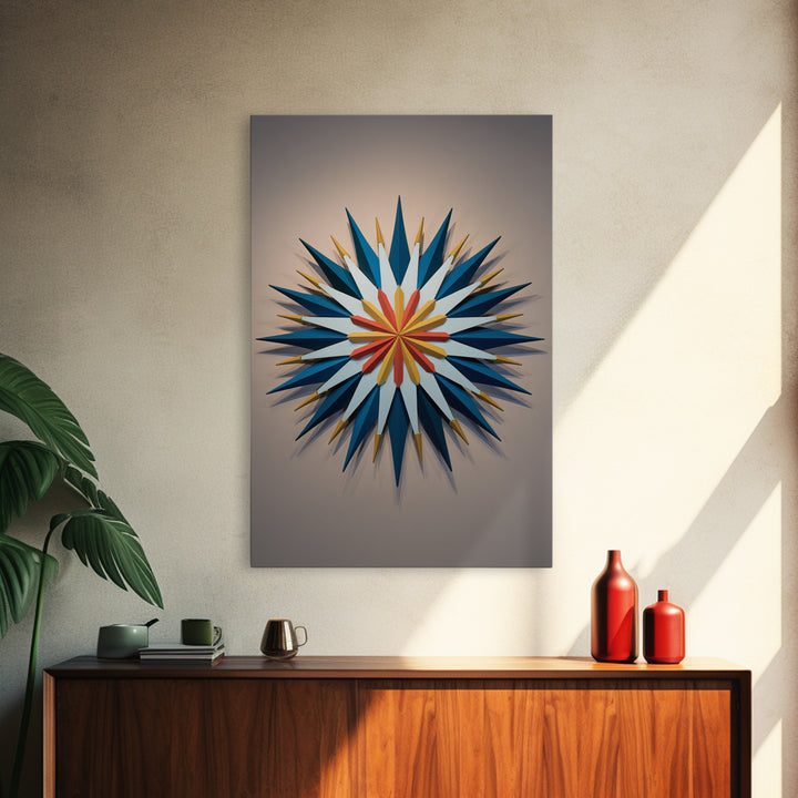 Atomic Starburst Wall Sculpture Wall Art, Midcentury Modern Decor, Geometric MCM Artwork, Navy Gold Canvas Print Retro Poster