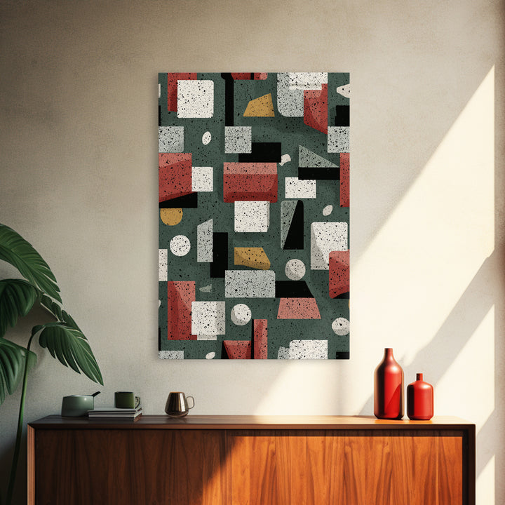 Sage Red Black Geometric Blocks Canvas Print, Midcentury Modern Abstract Art, Bauhaus Retro Office And Living Room Decor