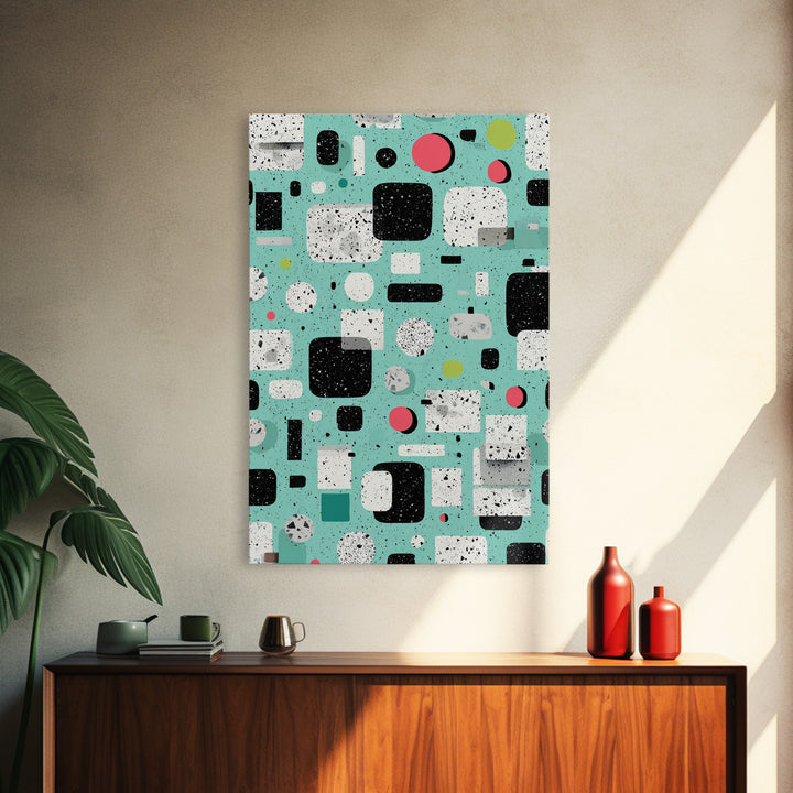 Mint Atomic Rounded Rectangle Pattern Wall Art, Midcentury Modern Abstract Print, Retro Geometric Office Living Room Decor
