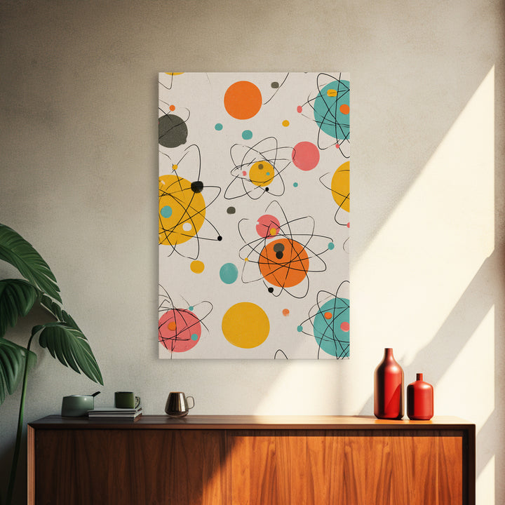 Atomic Orbit Circles And Planets Canvas Print, Midcentury Modern Wall Art, Retro Space Age Abstract Nursery Home Decor Poster