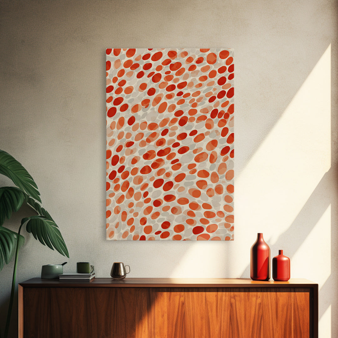 Orange Red Pebble Pattern Wall Art, Midcentury Modern Print, Retro Abstract Decor, Warm Geometric Art For Kitchen Decor Gift