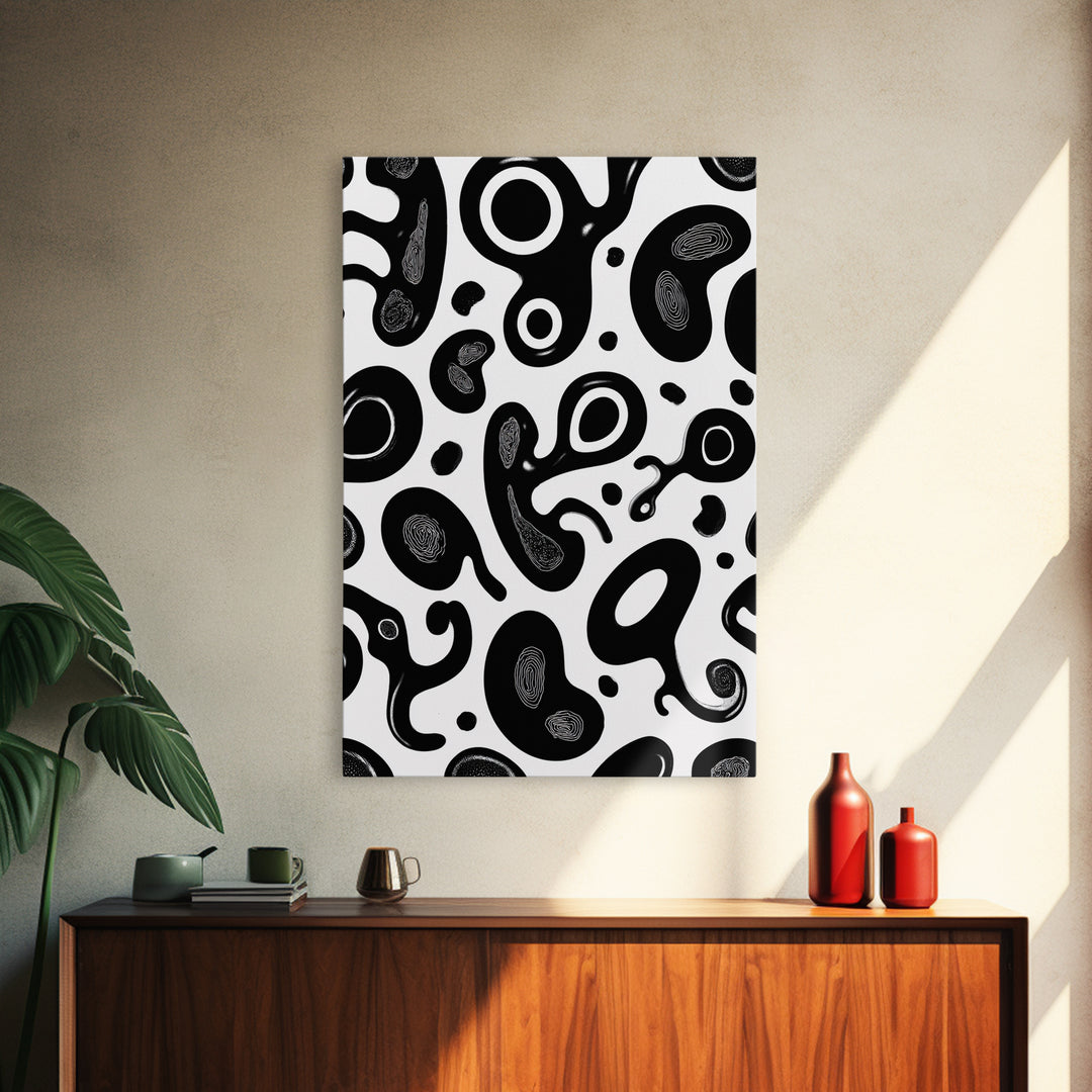 Black And White Amoeba Blob Wall Art, Modern Abstract Poster, Minimalist Retro Decor, Organic Shape Art Print For Home Decor