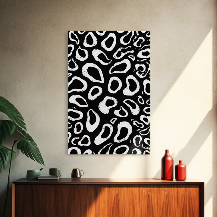 Black And White Organic Pebble Pattern Wall Art, Minimalist Abstract Poster, Retro Modern Decor, Bold Shape Art Print Gift