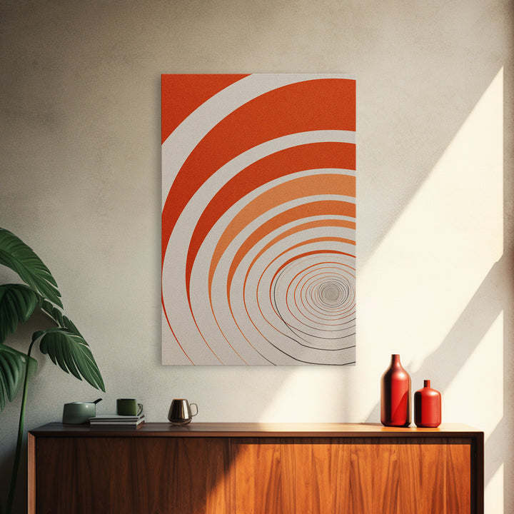 Orange Cream Spiral Tunnel Canvas Print, Op Art Wall Decor, Midcentury Modern Abstract Art, Retro Geometric Poster Print