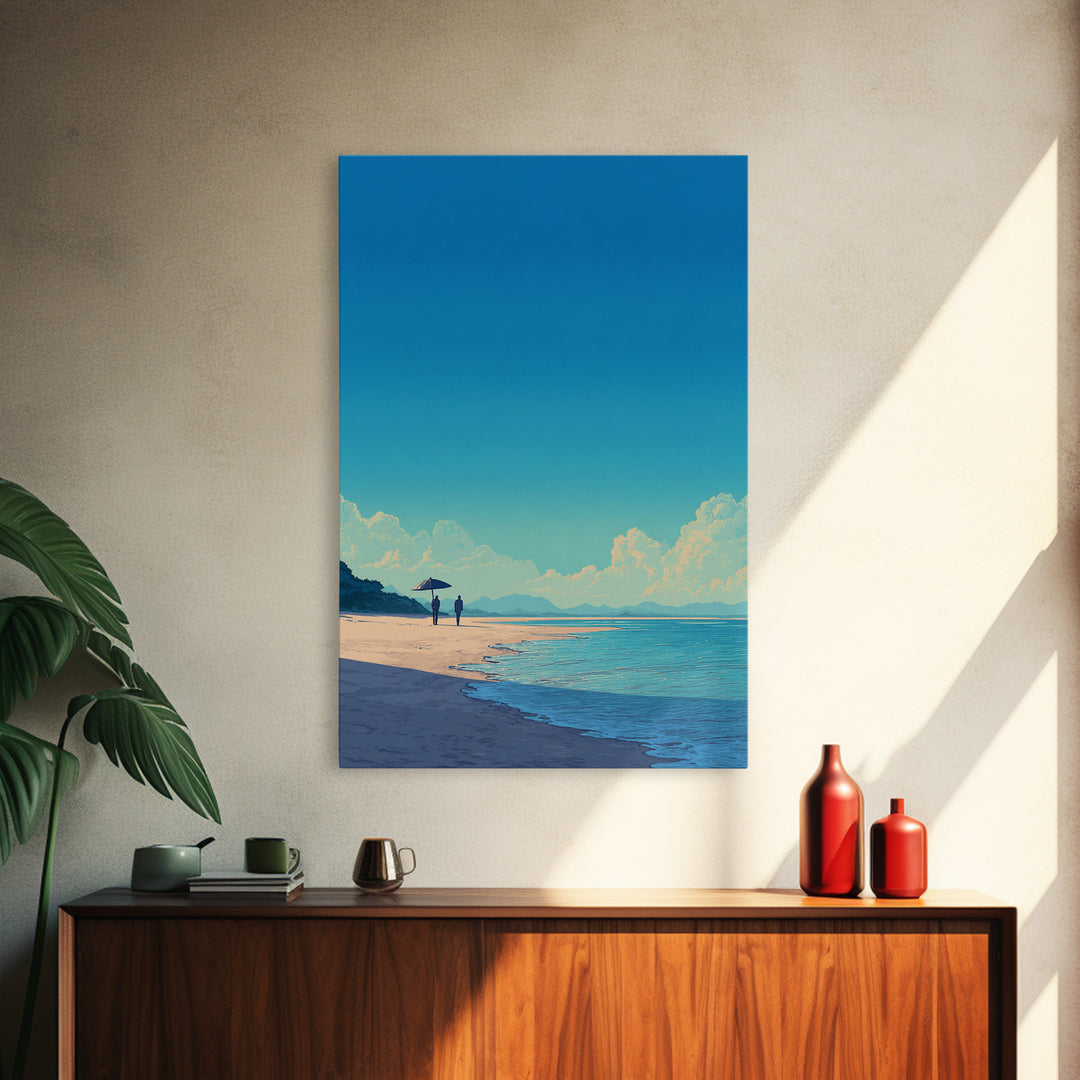 Turquoise Shore Walkers Wall Art, Coastal Travel Poster, Modern Home Decor, Beach Landscape Print, Blue Living Room Artwork