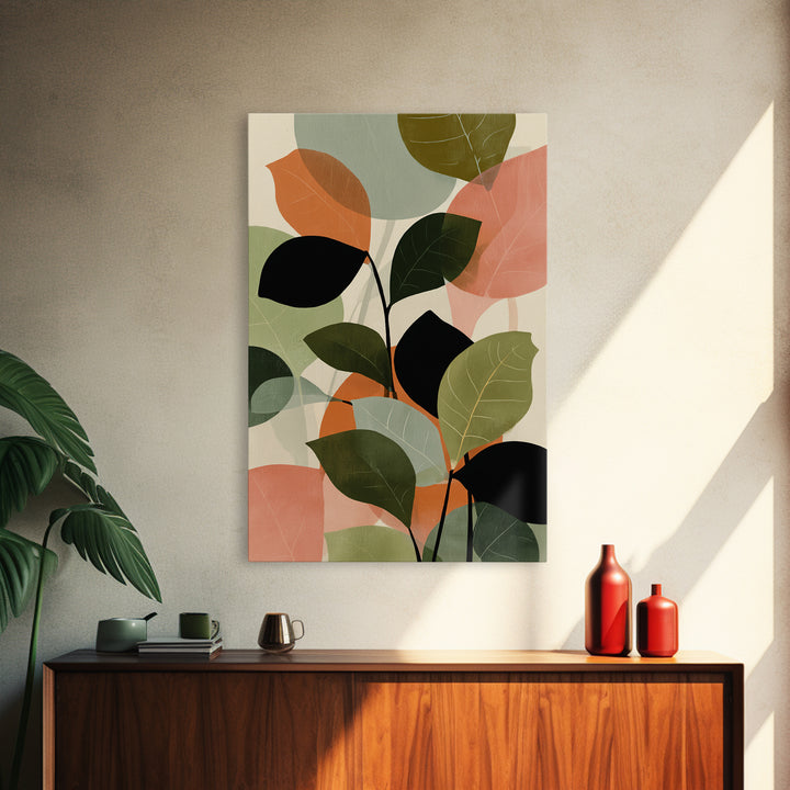 Soft Abstract Botanical Leaves Wall Art, Modern Midcentury Print, Sage Green Peach Decor, Minimalist Living Room Art Print