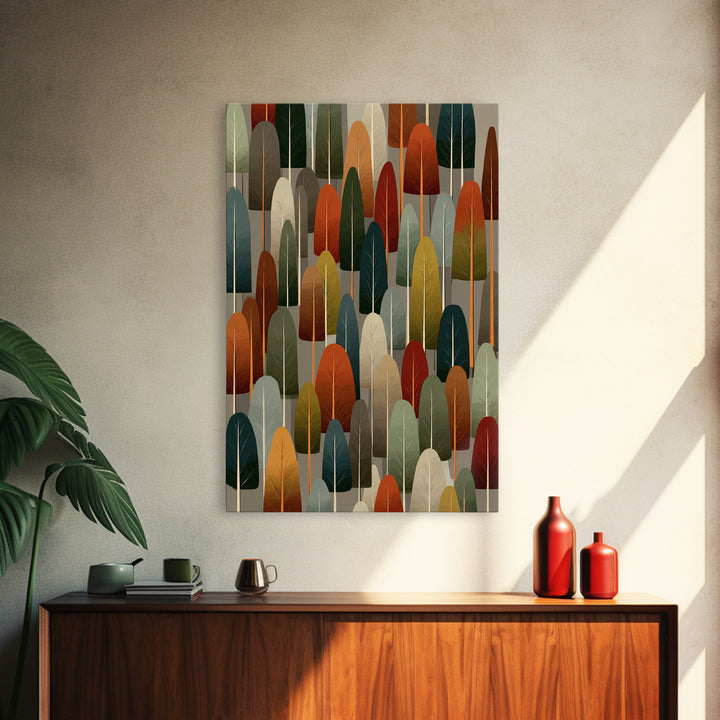 Retro Rounded Forest Pattern Wall Art, Midcentury Modern Tree Print, Earth Tone Geometric Decor, MCM Gallery Wall Art Print