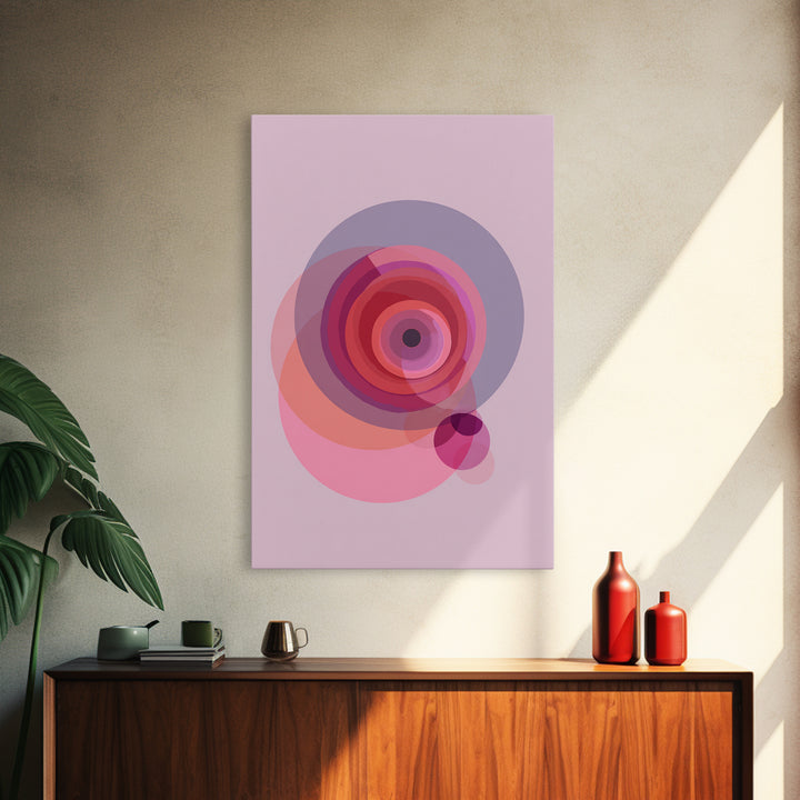 Pink Concentric Circles Abstract Wall Art, Midcentury Modern Art Print, Geometric Wall Decor, Retro MCM Living Room Decor