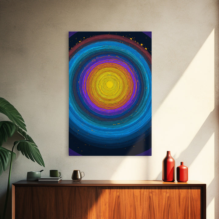 Vibrant Solar Rings Abstract Canvas Print, Midcentury Modern Wall Art, Colorful Geometric Poster, Cosmic Retro Home Decor