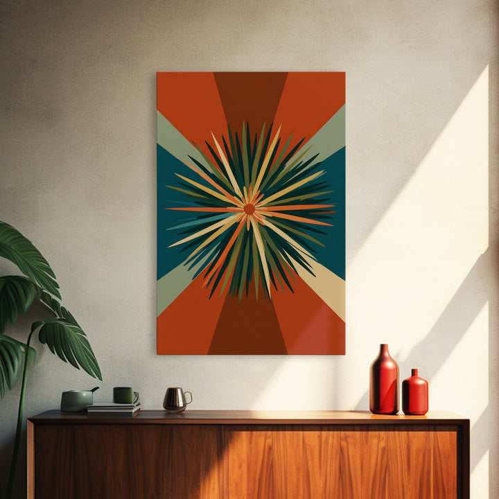 Teal Orange Retro Sunburst Wall Art, Midcentury Modern Art, Geometric Wall Decor, Atomic Art Print, Burnt Orange Home Decor