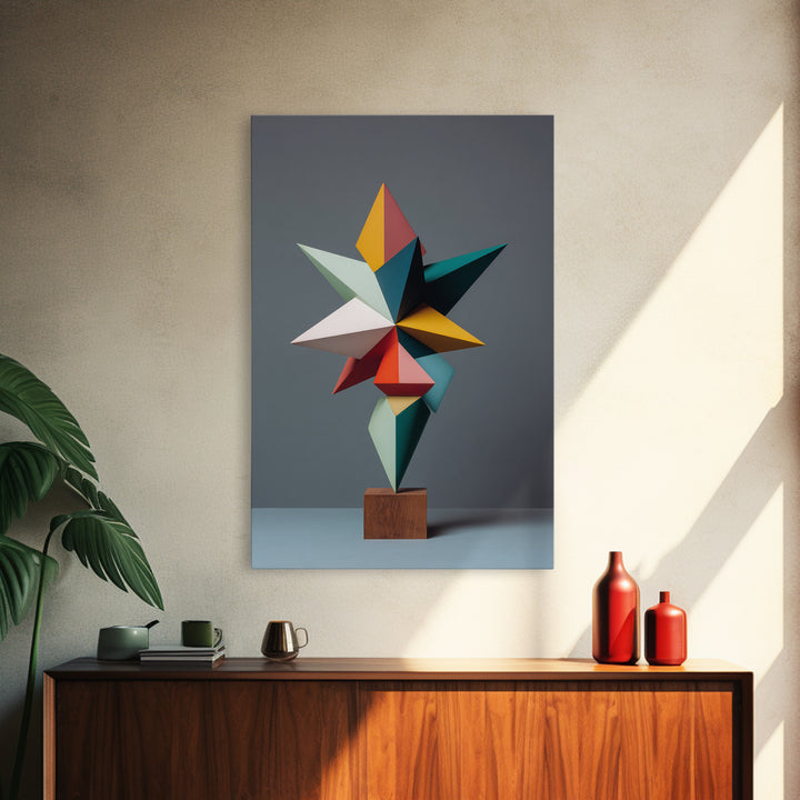 Colorful Geometric Modern Sculpture Framed Canvas Print, Mid Century Modern Abstract Art, MCM Office Decor Statement Gift