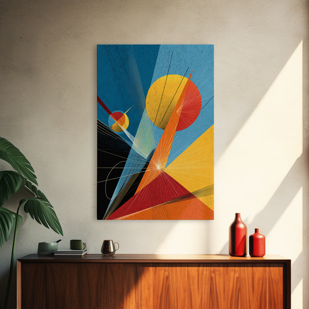 Bright Geometric Sun And Planets Wall Art, Mid Century Modern Abstract Poster, Colorful Bauhaus MCM Space Decor Print Gift