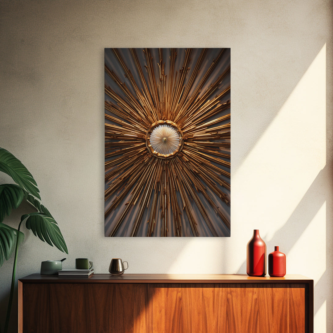 Radiant Gold Starburst Clock Canvas Print, Mid Century Modern Art, Atomic Retro Wall Decor, Large Canvas Print, MCM Home Decor