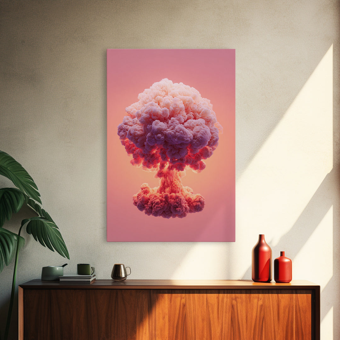 Pink Cotton Candy Mushroom Cloud Canvas Print, Surreal Atomic Pop Art Poster, Vaporwave Wall Decor, Modern Abstract Art Gift