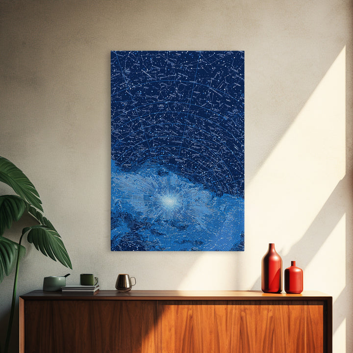Blue Constellation Star Map Wall Art, Celestial Astronomy Poster, Space Abstract Art, Modern Digital Print, Office Decor