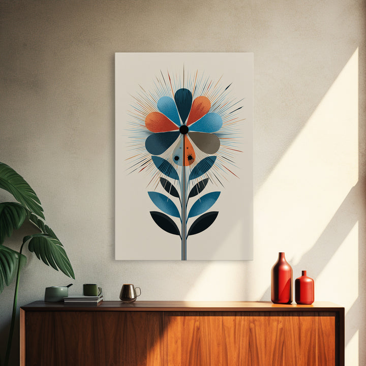 Atomic Midcentury Flower Wall Art, Geometric Floral Canvas Print, Retro Modern Decor, MCM Poster For Living Room Home Office Gift