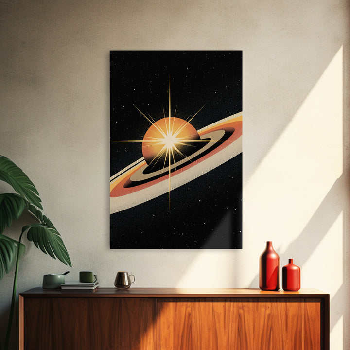 Orange Ringed Planet Starburst Wall Art, Retro Sci Fi Space Poster, Midcentury Modern Art Print, Cosmic Retro Decor Gift