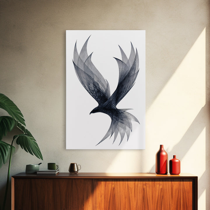 Black Wireframe Flying Bird Wall Art, Modern Abstract Art Print, Minimalist Wall Decor, Monochrome Nature Art For Bedroom