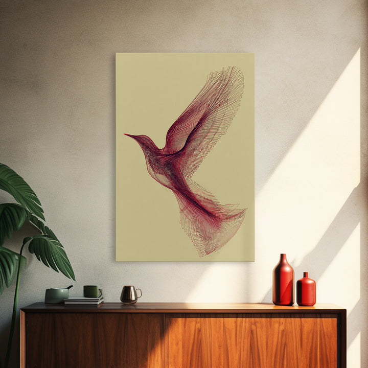 Red Line Hummingbird Canvas Print, Minimalist Nature Wall Art, Modern Abstract Art Print, Scandinavian Bedroom Decor, Gift