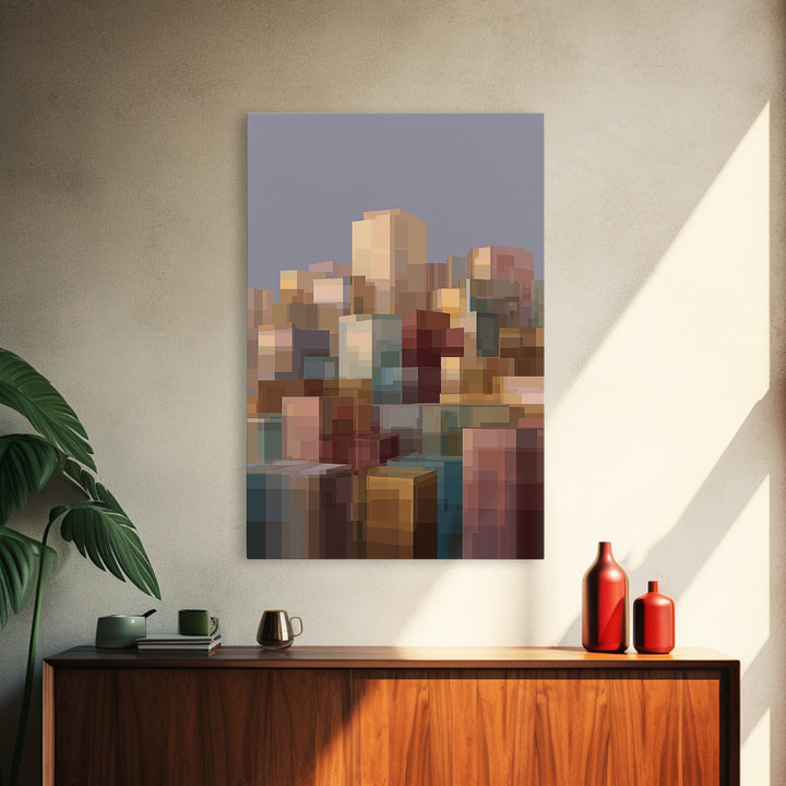 Soft Block City Skyline Canvas Print, Modern Abstract Wall Art, Contemporary Cityscape Poster, Neutral Office Decor, Gift
