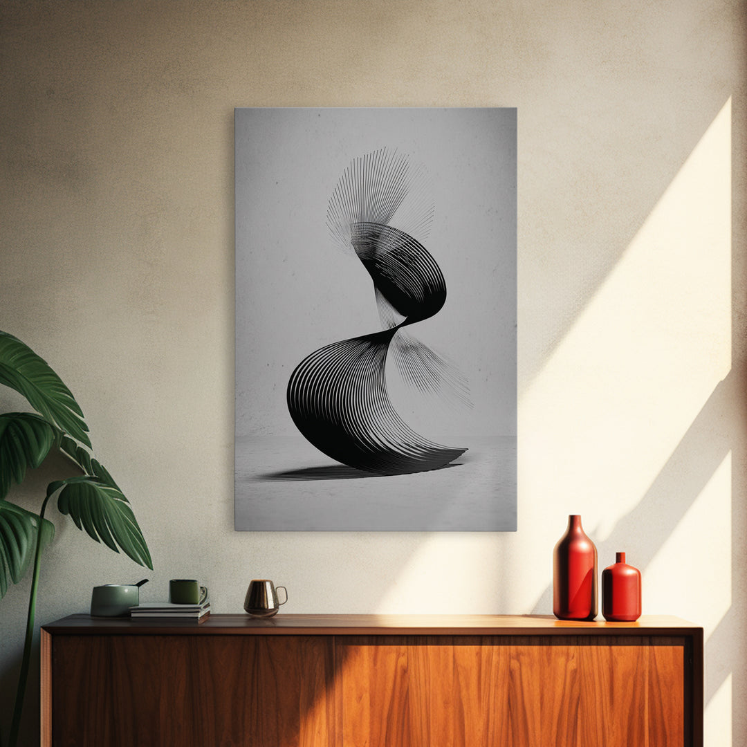 Black Spiral Kinetic Sculpture Wall Art, Modern Abstract Print, Op Art Lines, Minimalist Monochrome Decor For Home Office